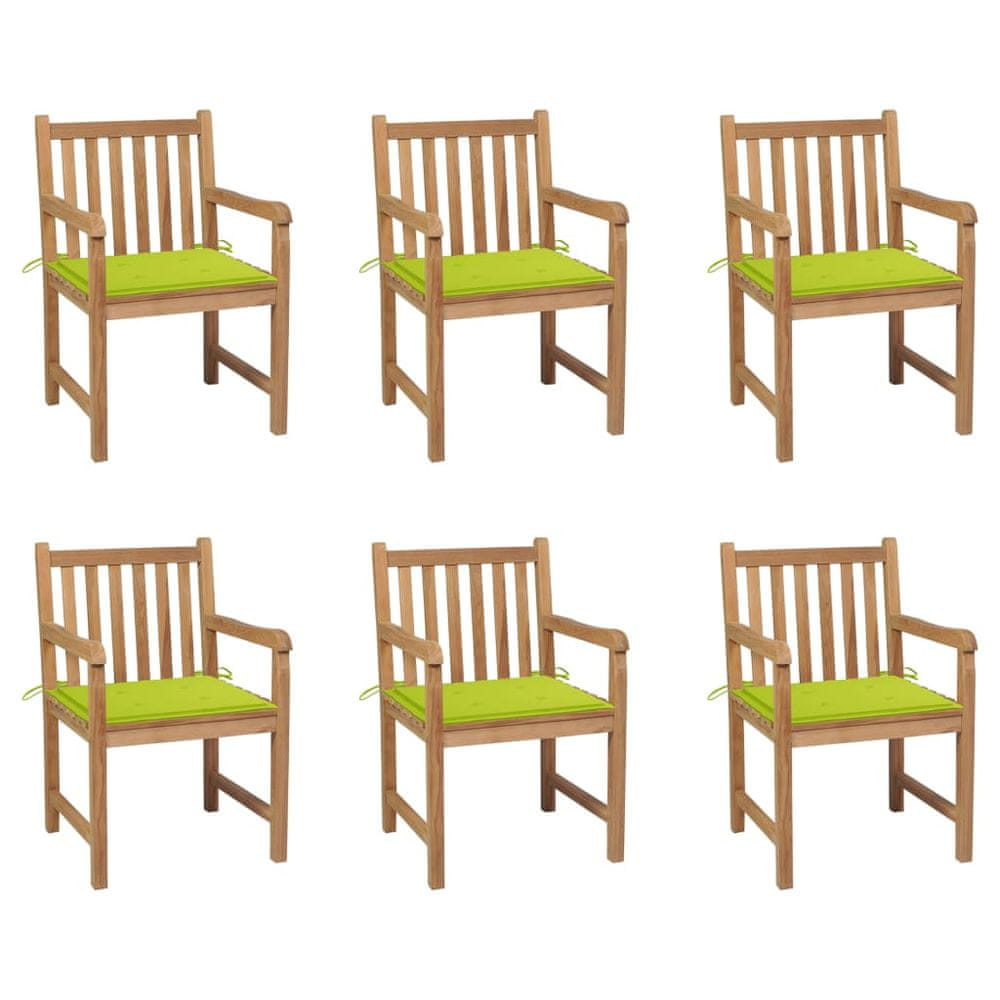 Petromila vidaXL Záhradné stoličky 6 ks s jasnozelenými podložkami tíkový masív
